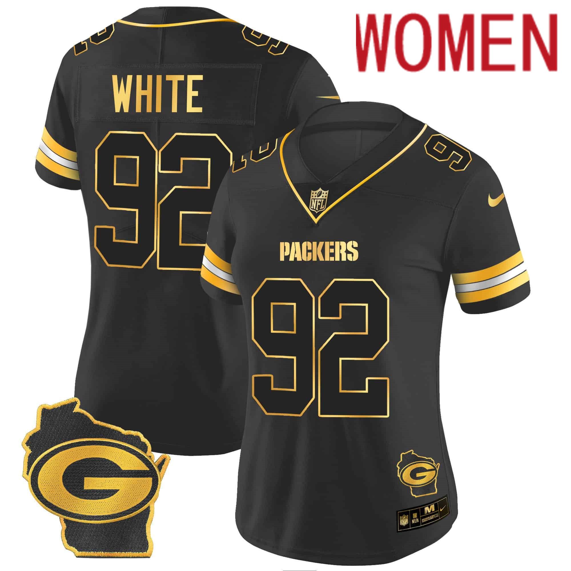 Women Green Bay Packers #92 White Black Gold 2024 Nike Home Patch Vapor NFL Jersey style 2->women nfl jersey->Women Jersey